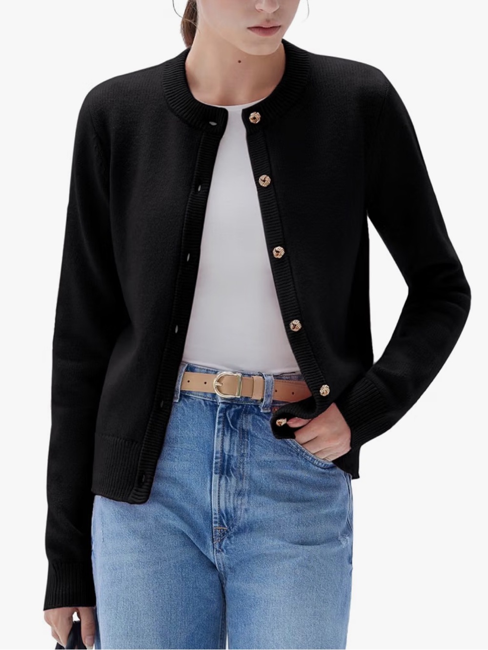 Women’s Black Cashmere Blend Cardigan Gold Knot Buttons Classic Preppy Size S